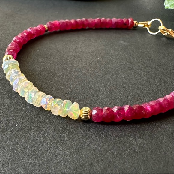 Opal & Ruby Bracelet in 14k Gold Filled - Picture 6 of 8